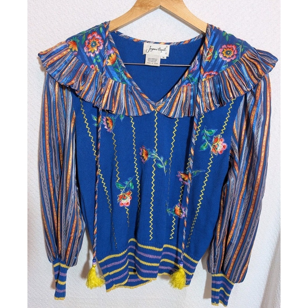 Vintage 80s Jaymee Papell Sweater Womens Medium M Colorful Knit Retro Pullover